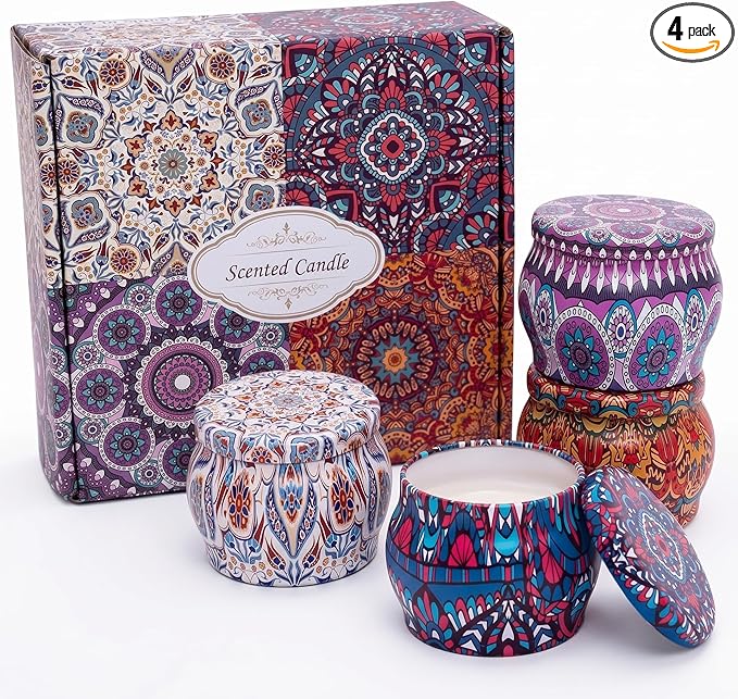 Topadorn 4 Pack Scented Candles Gift Set, 4oz Soy Wax Aromatherapy Candles with Lavender, Rose, Vanilla & Lemon - Decorati...