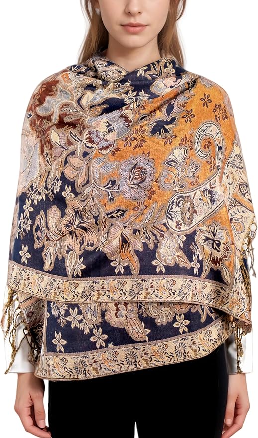 Achillea Elegant Paisley Floral Pashmina Shawl and Wrap – Boho Rave Scarf for Festival, Travel & Everyday Wear