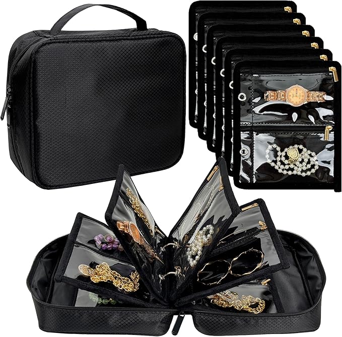 LingLingo Travel Jewelry Organizer Case,Jewelry Bags for Traveling, Jewelry Binder with 24 Pcs Clear Zipper Velvet Pouches...