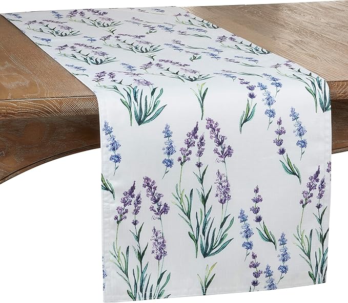 SARO LIFESTYLE Lavender Print Table Runner, Lavender, 16"x108"