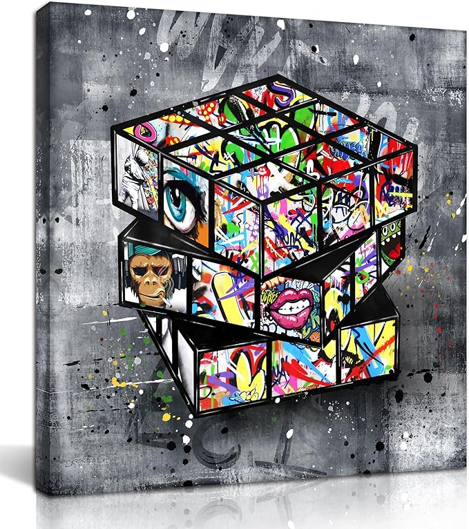 SIXTTART Banksy Canvas Wall-Art for Bedroom - Street Graffiti Wall Art Abstract Painting Pop Art Wall Decor Modern Home Of...
