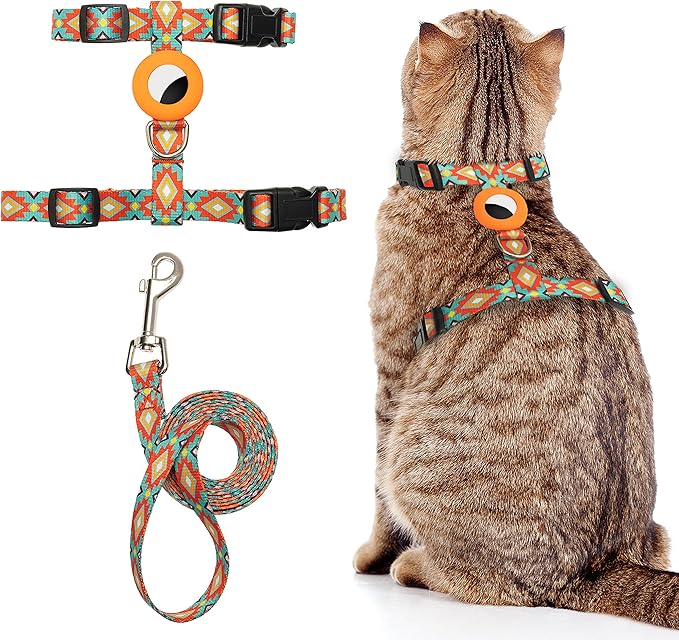 Cat Harness and Leash Escape Proof for Walking Travel Outdoor - Soft Nylon Adjustable Cute Cat Harness Leash Set with Airt...