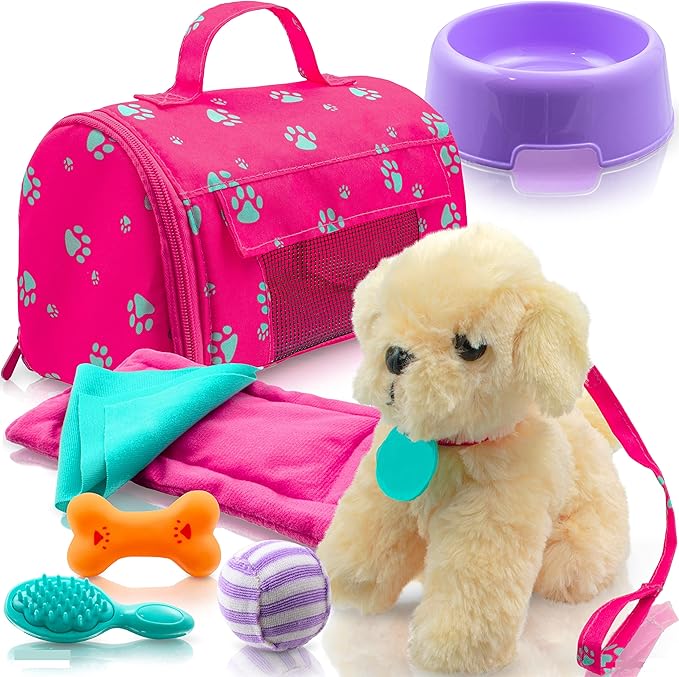 Play22 Plush Puppy Doll Set for Kids 9 PCS - Baby Doll Accessories - Doll Puppy Set - 4 Year Old Girl Birthday Gifts, Litt...