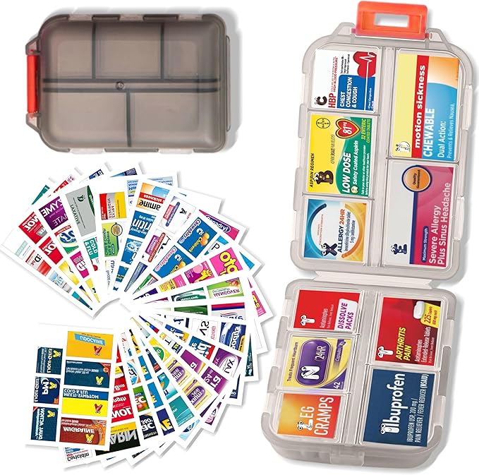 Pill Organizer with Medicine Labels Travel Daily Pill Container Mini Medication Organizer Storage Pill Organizer Travel Es...
