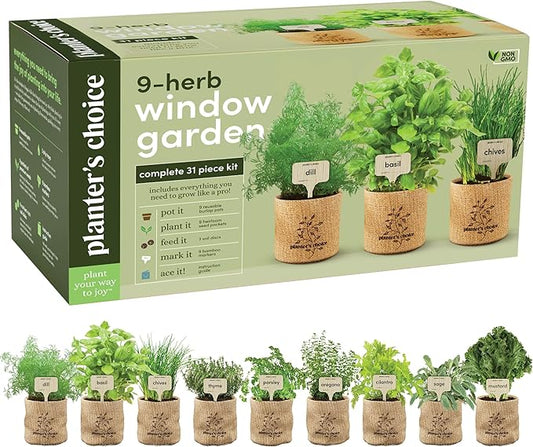 Planters' Choice 9 Herb Indoor Window Garden Kit - Mothers Day Gifts - House Plants Seeds - Best Unique Gift Ideas for Wom...