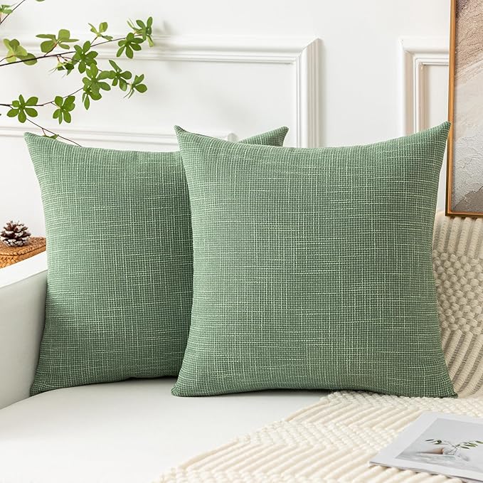 Kevin Textile Set of 2 Sage Green Pillow Covers 20 x 20 Inch Spring Farmhouse Boho Decorative Throw Pillow Covers Linen Cu...