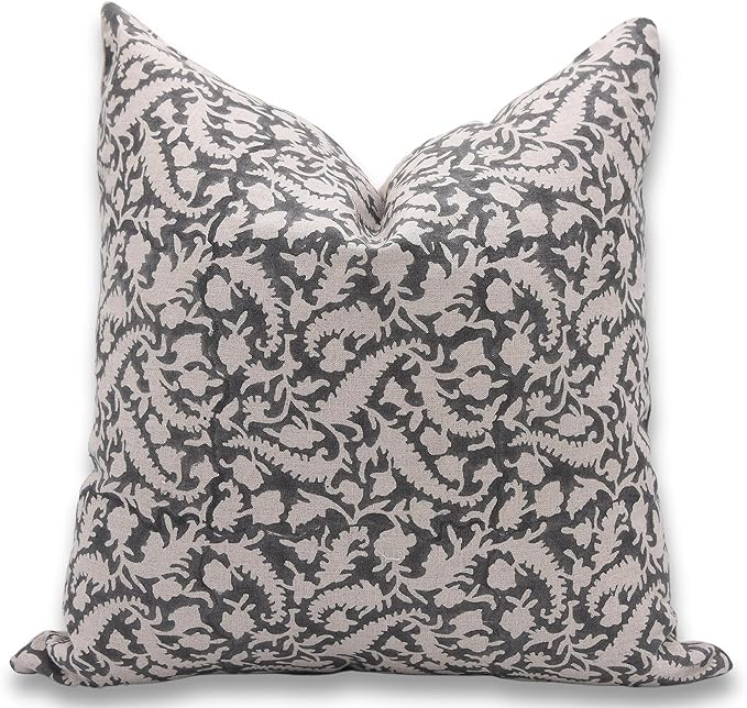 Fabritual Handmade Block Print Pure Linen 20X20 Inch Throw Pillowcase Cushion Cover with Zipper, Outdoor, Home Décor, for ...