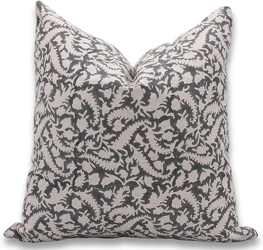 Fabritual Handmade Block Print Pure Linen 20X20 Inch Throw Pillowcase Cushion Cover with Zipper, Outdoor, Home Décor, for ...