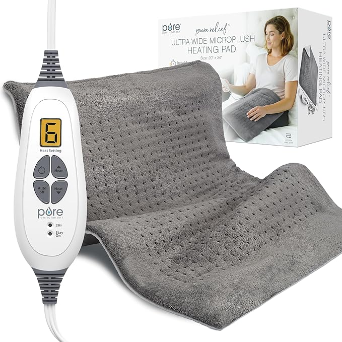 Pure Enrichment PureRelief Ultra-Wide Microplush Heating Pad - 20” x 24” XXL Size & 6 Heat Settings for Temporary Neck, Sh...