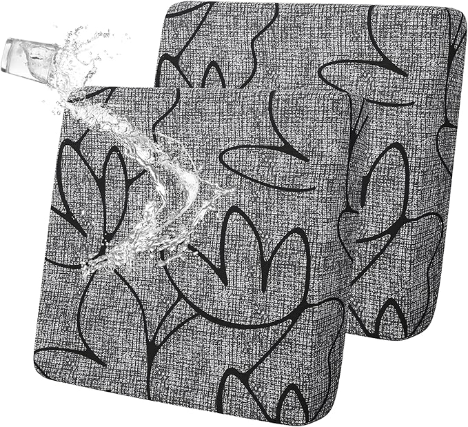 FORCHEER Waterproof Patio Cushion Covers 20x20 Floral Printed Stretch Outdoor Cushion Seat Covers Set of 2 Wicker Chair Wa...