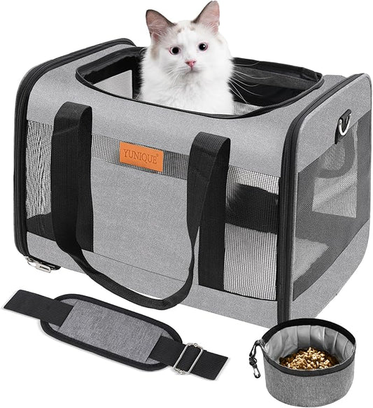 YUNIQUE Soft-Sided Cat & Dog Carrier for Pets Up to 15 Lbs, Airline Approved Collapsible Travel Puppy Carrier with Lightwe...