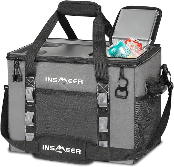 INSMEER Soft Cooler Bag with Hard Shell & 2 Cup Holders, Portable 40L/70 Cans Collapsible Cooler Bags Insulated with Leakp...