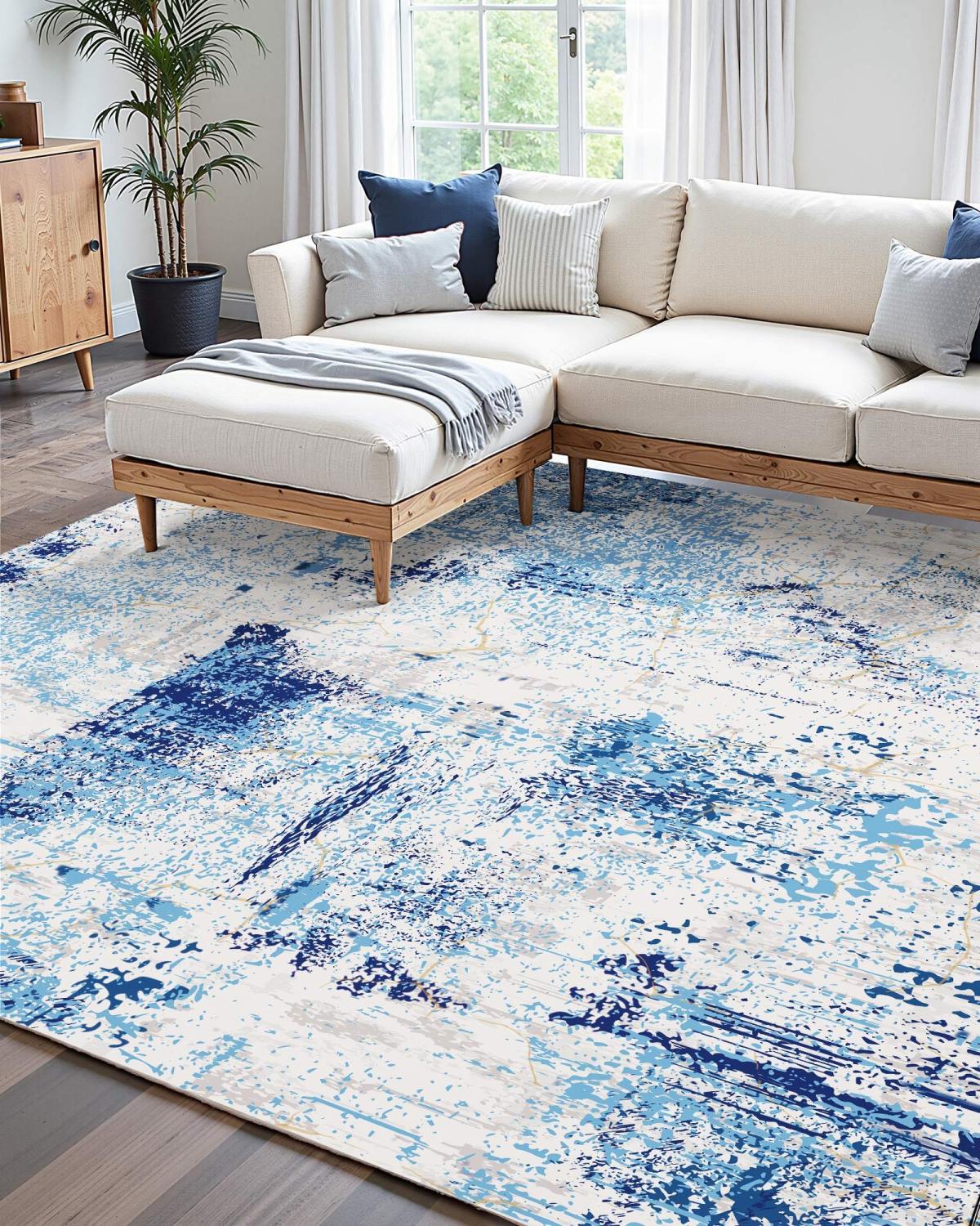 Area Rug, 5 X 7 Ft Large Washable Rug, Non-Slip And Tear-Resistant Soft Carpet, Pet & Child Friendly Modern Area Rugs, Indoor Mat For Bedroom, Office, Living Room, Kids Room, Entryway, Blue