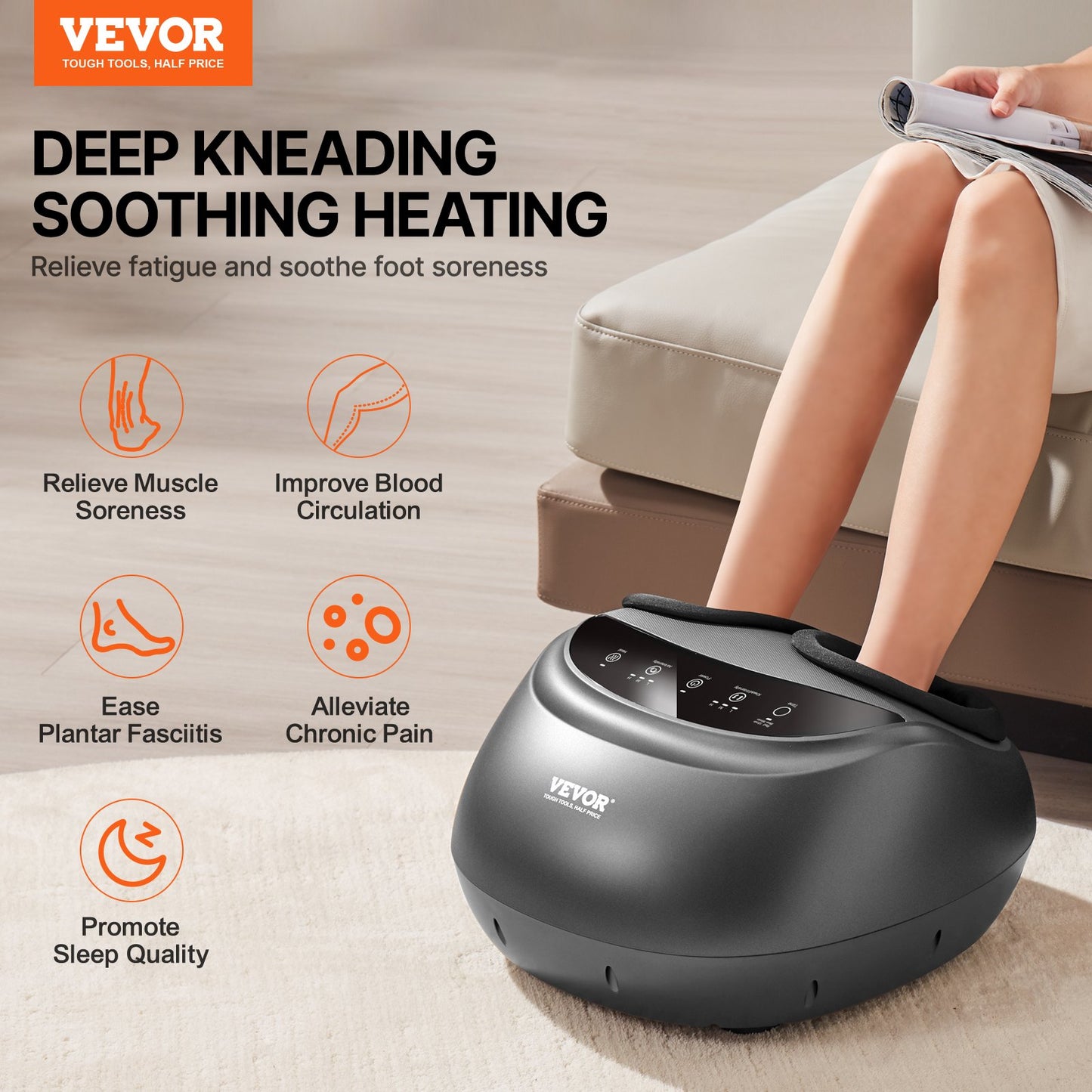 Foot Massager Machine With Heat, Deep-Kneading, Compression, And Shiatsu For Plantar Fasciitis, Neuropathy, Gifts For Men, Women - Fits Up To Men Size 12
