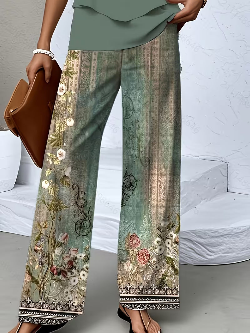 Digital-print Fashion Wide-leg Casual Pants For Island Vibes