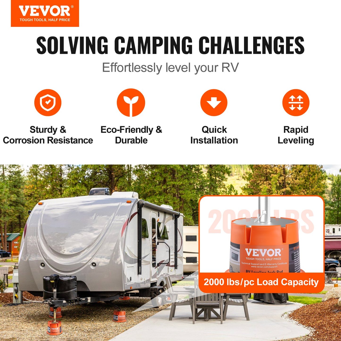 Trailer Jack Block, 2000 Lbs Capacity Per RV Leveling Block, High-quality Polypropylene RV Camper Stabilizer Blocks, RV Travel Accessories Use For Any Tongue Jack, Post, Foot, 5th Wheels, 2-Pack
