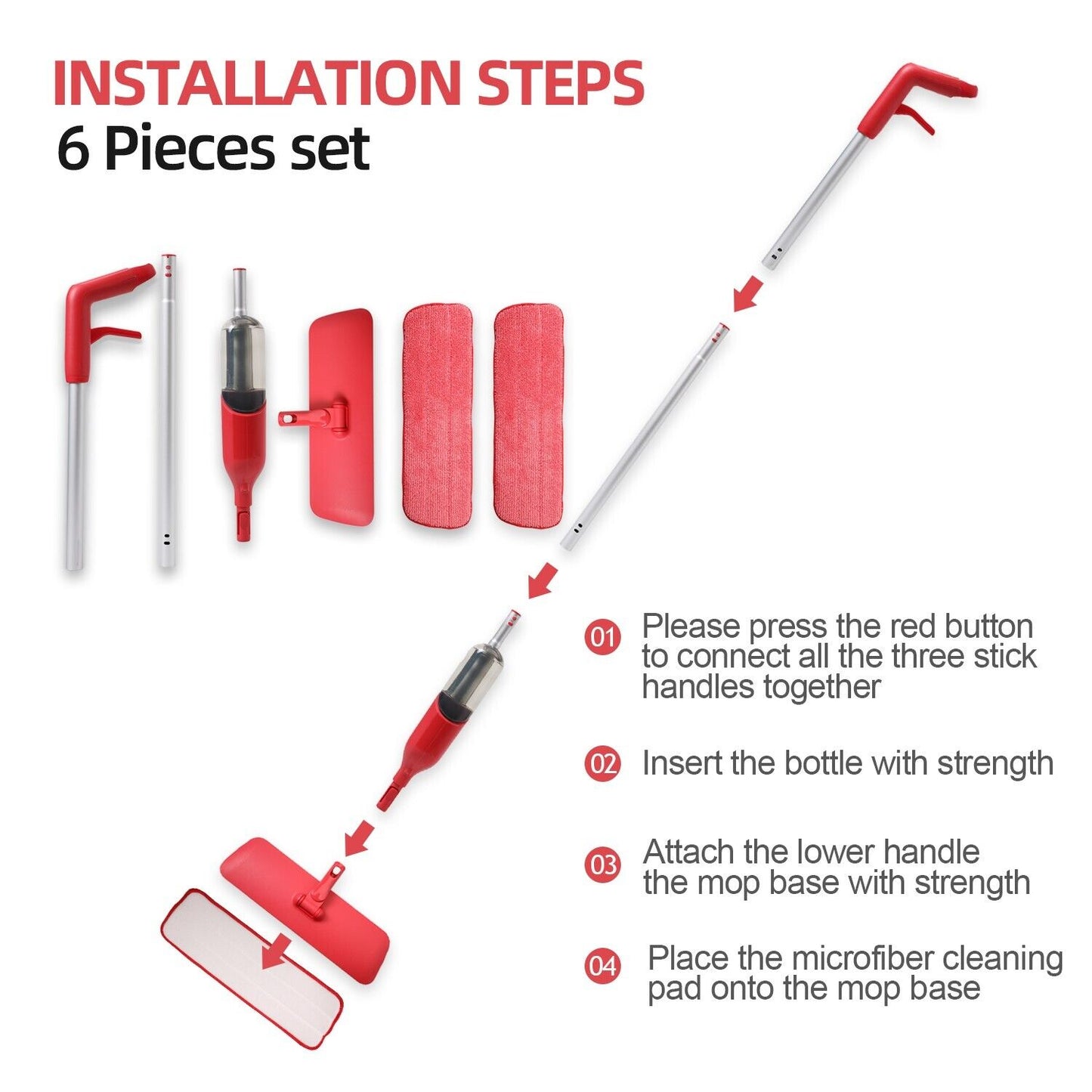 Spray Flat Mop Microfiber Pads Floor-Tile Kitchen Bathroom Living Room Cleaning