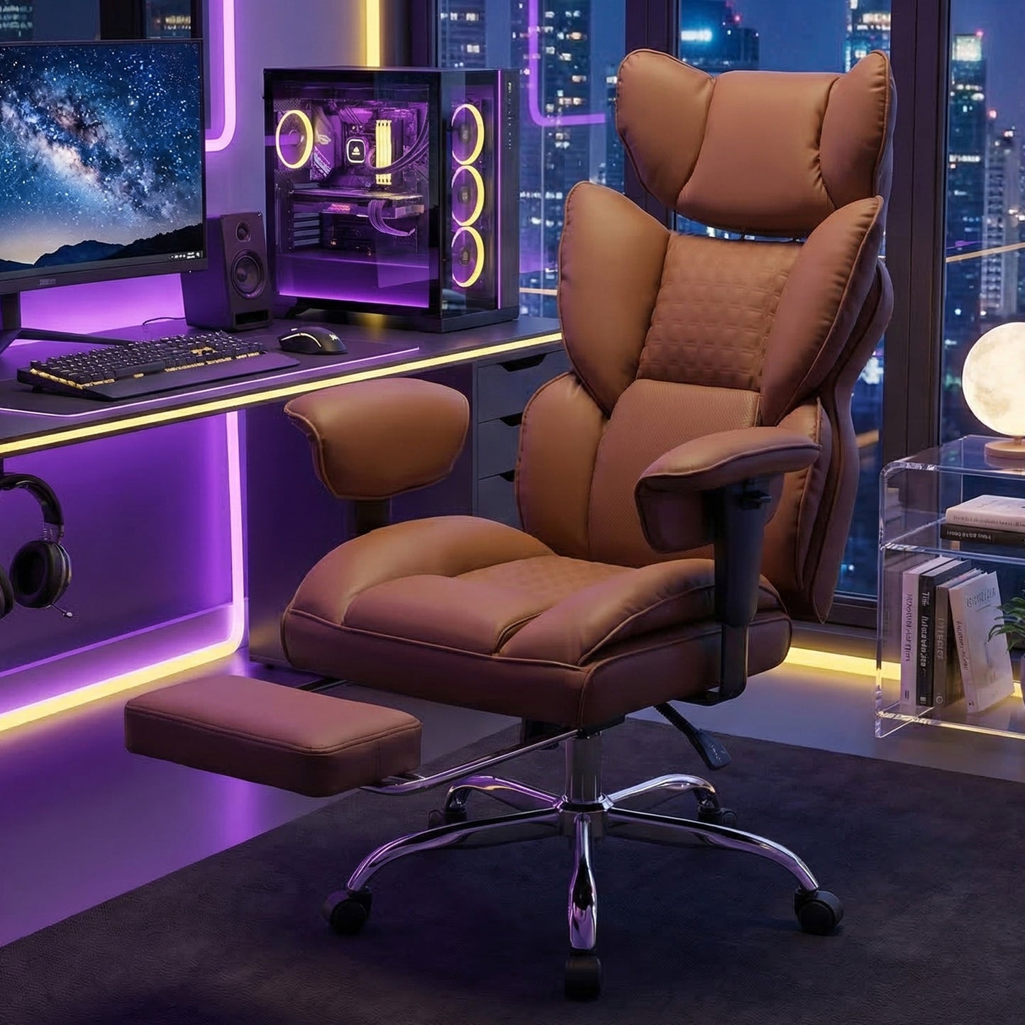 Gaming Computer Chair, Executive Ergonomic Chair With Footrest, High-back Reclining Design
