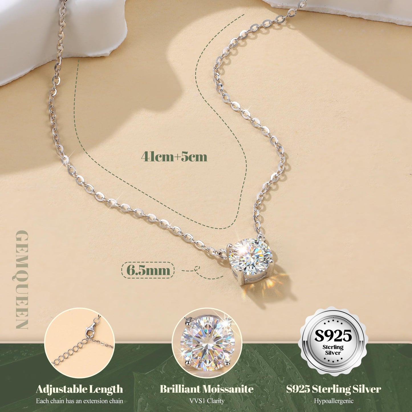 Moissanite Necklace 925 Sterling Silver Layered Necklaces For Women 18K White Gold Plated Hypoallergenic Dainty Stack Chain Choker Pendant Jewelry Gifts D Color