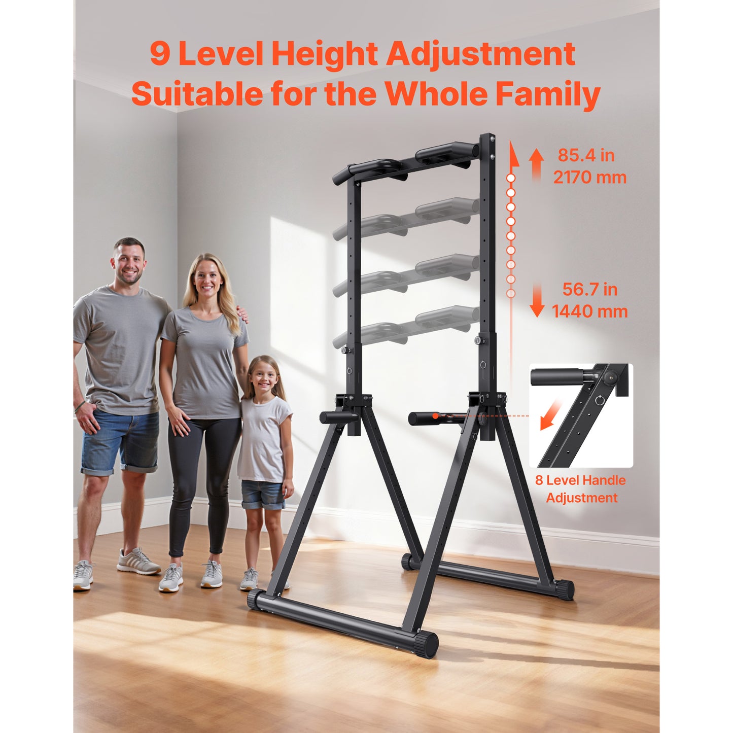 Pull Up Bar, 330LBS Capacity Portable Pullup Bar Station, Pullup Bars Free Standing With Triangular Structure & Heavy-Duty Steel Tube, 9 Level Height Adjustment Gravity Fitness For Arms, Back