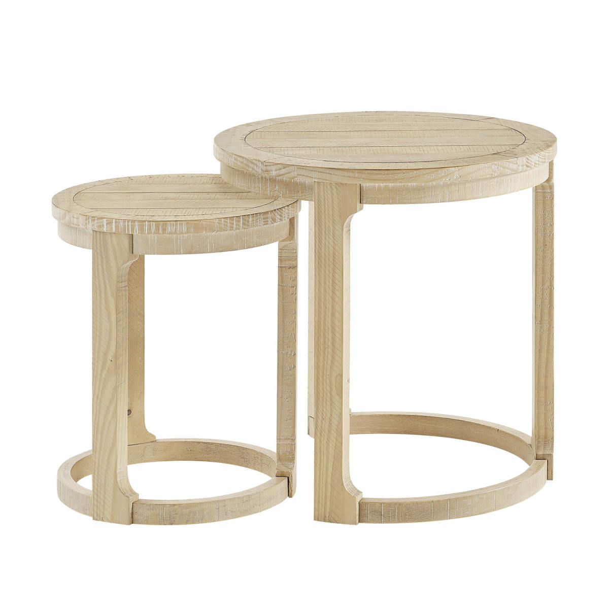 24 inch 2PCS Curved Traditional Round Circle Wooden Coffee Table Set,Mid Century Rustic Style Side Table,End Table for living Room,Office,Apartment,Oak Color