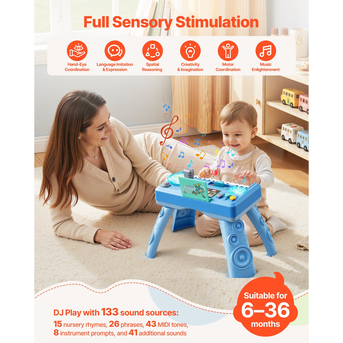 Baby DJ Playset For Toddlers 1-3, Educational Musical Table Toys With 133 Sound Sources, Recording And LED DJ Turntable, Baby Activity Table For Birthday, Gift For Kids Aged 6 Months