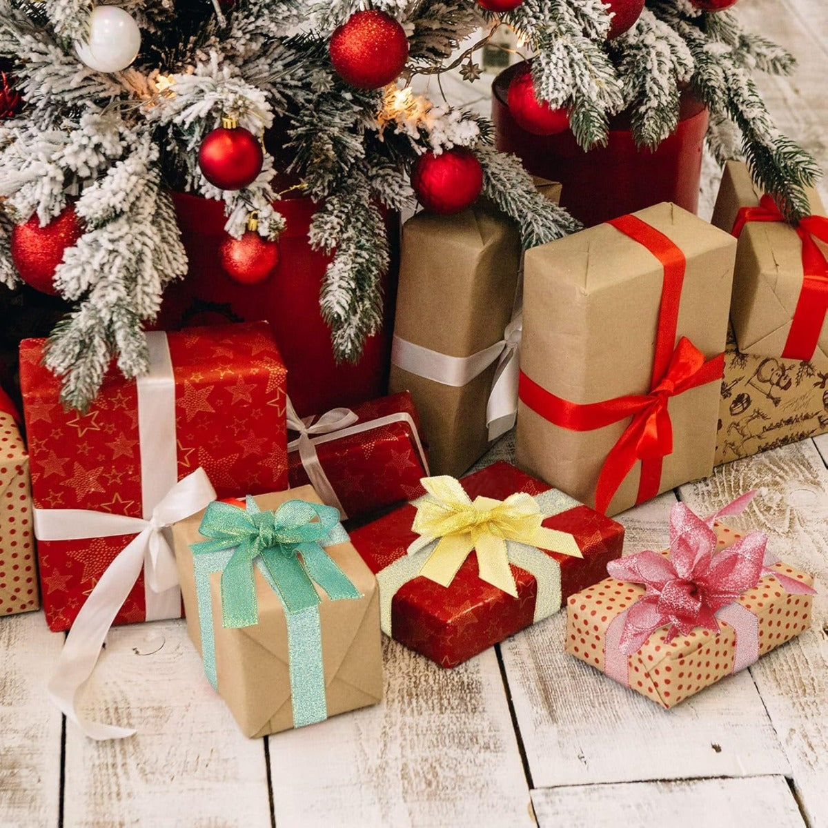 Christmas Gift Ribbon Set, 4 Festliche Geschenkbänder, Dekorative Weihnachtsbänder Für Geschenke Und Deko-Partyzubehör-Set