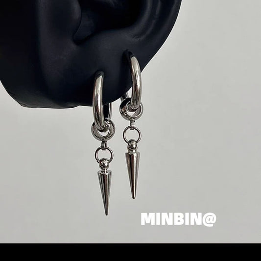 Titanium Steel Stud Earrings, Cool Hip Hop Punk Hoop Earrings For Men & Women, High-End Neutral Unisex Fashion Ear Jewelry