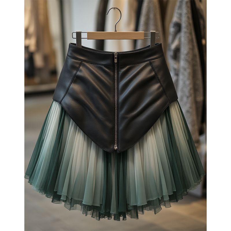 New Chinese Style Chic Spicy Girl Pleated Patchwork Mini Skirt
