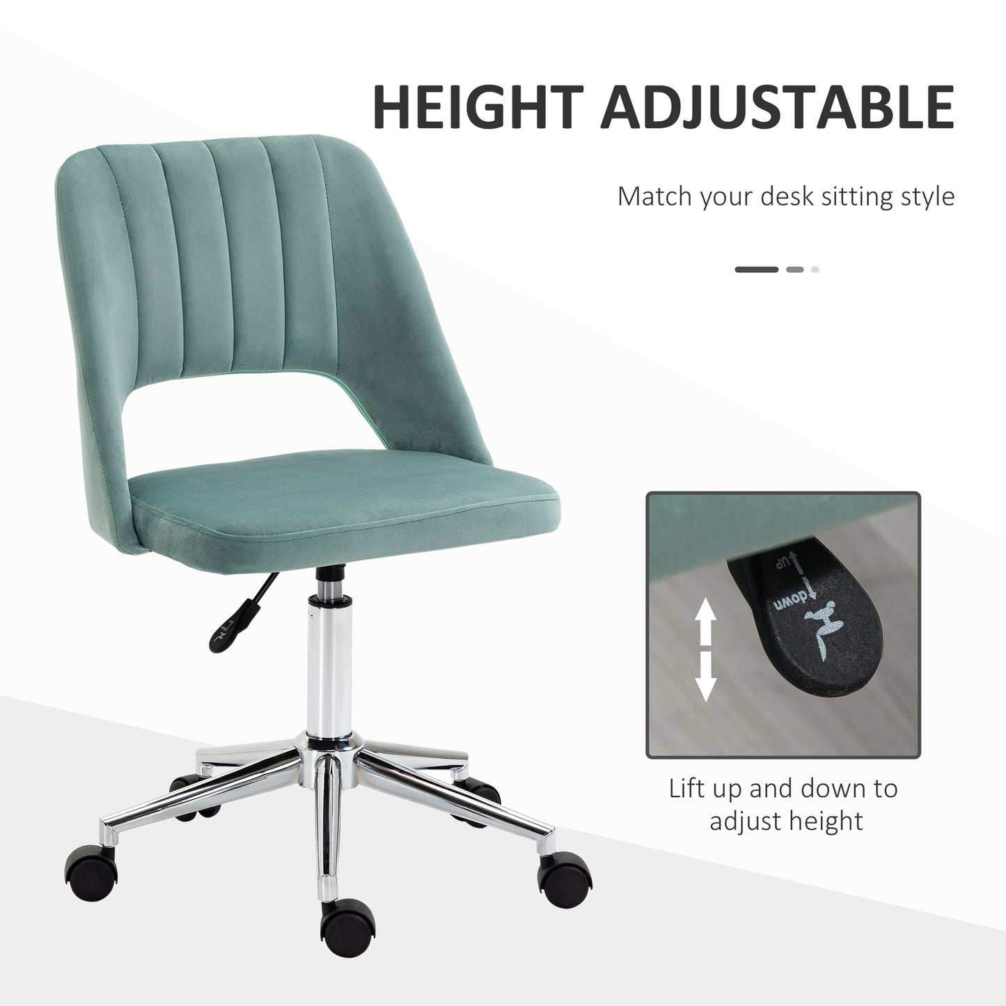 Vinsetto Mid Back Office Chair Velvet Fabric Swivel Scallop Shape Computer Desk Chair For Home Study Bedroom Green