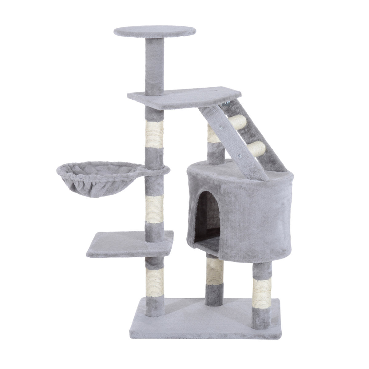 PawHut Cat Tree For Indoor Cats Kitten Scratching Post Scratch Scratcher Climb Activity Center Play House Pet Furniture 125cm (Grey)