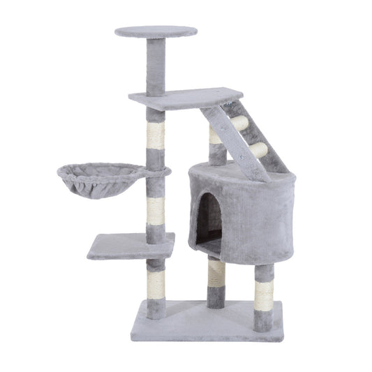 PawHut Cat Tree For Indoor Cats Kitten Scratching Post Scratch Scratcher Climb Activity Center Play House Pet Furniture 125cm (Grey)