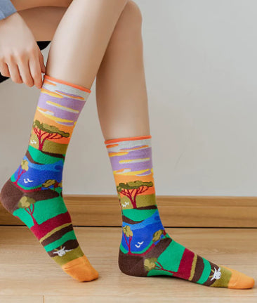 Personalized Oil Painting Ladies' Street Style Fashion Trend Cotton Socks