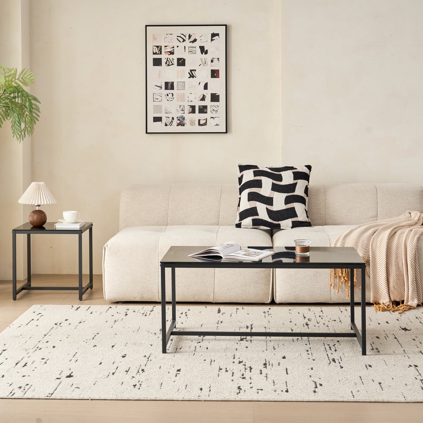 Black Glass CoffeeTable, Small Tea Table, Glass With Metal Legs Sofa Table