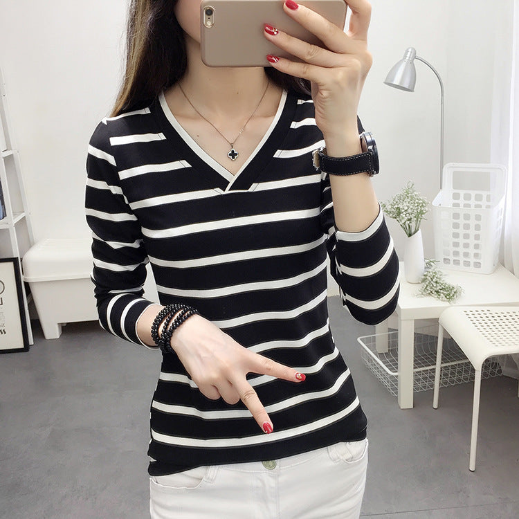 Korean Style V-neck Long Sleeve Bottoming Shirt Top