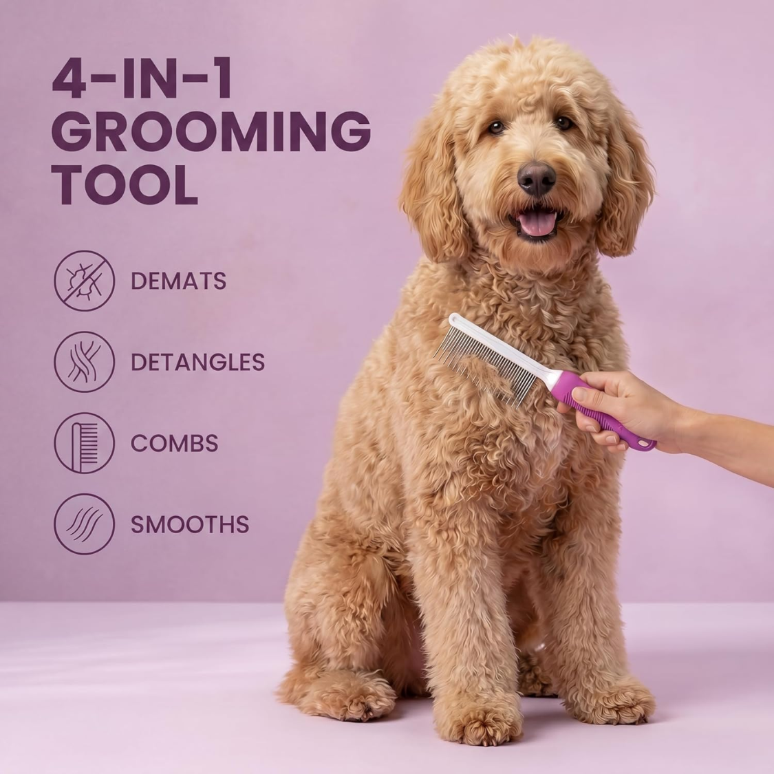 Pet Comb With Long Short Stainless Steel Teeth For Removing Matted Fur, Knots Tangles Detangler Tool Accessories For