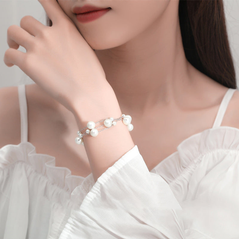 1pc 999 Sterling Silver Pearl Adjustable Necklace, 4 Ways To Wear, Delicate Style, Perfect For Daily Wear And Valentine's Gift