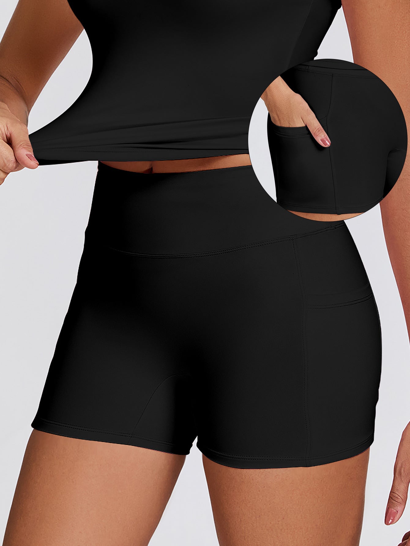 Womens Quick-Drying Yoga Outfit With Pockets Outdoor Running And Fitness Shorts