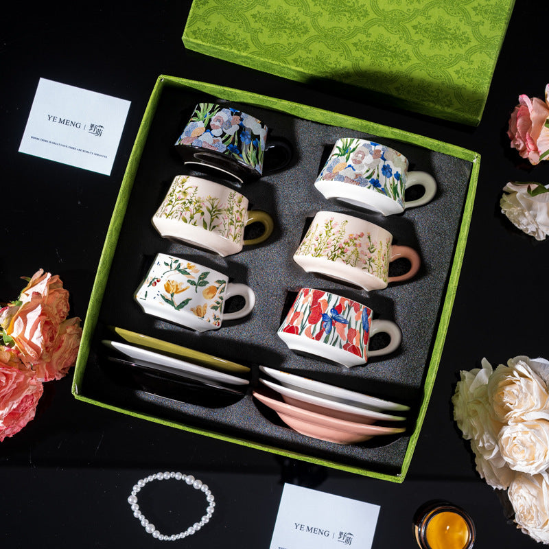 Affordable Luxury Original Iris Flower Ceramic Coffee Cup Gift Set