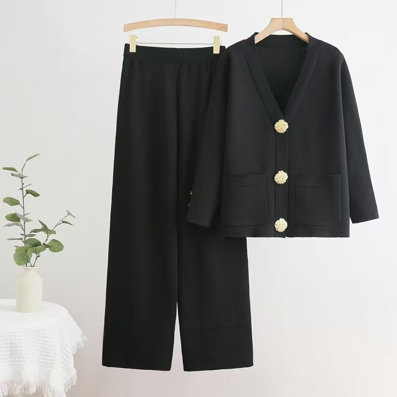 Womens New AutumnWinter Loose Casual Wide-Leg Pants Set