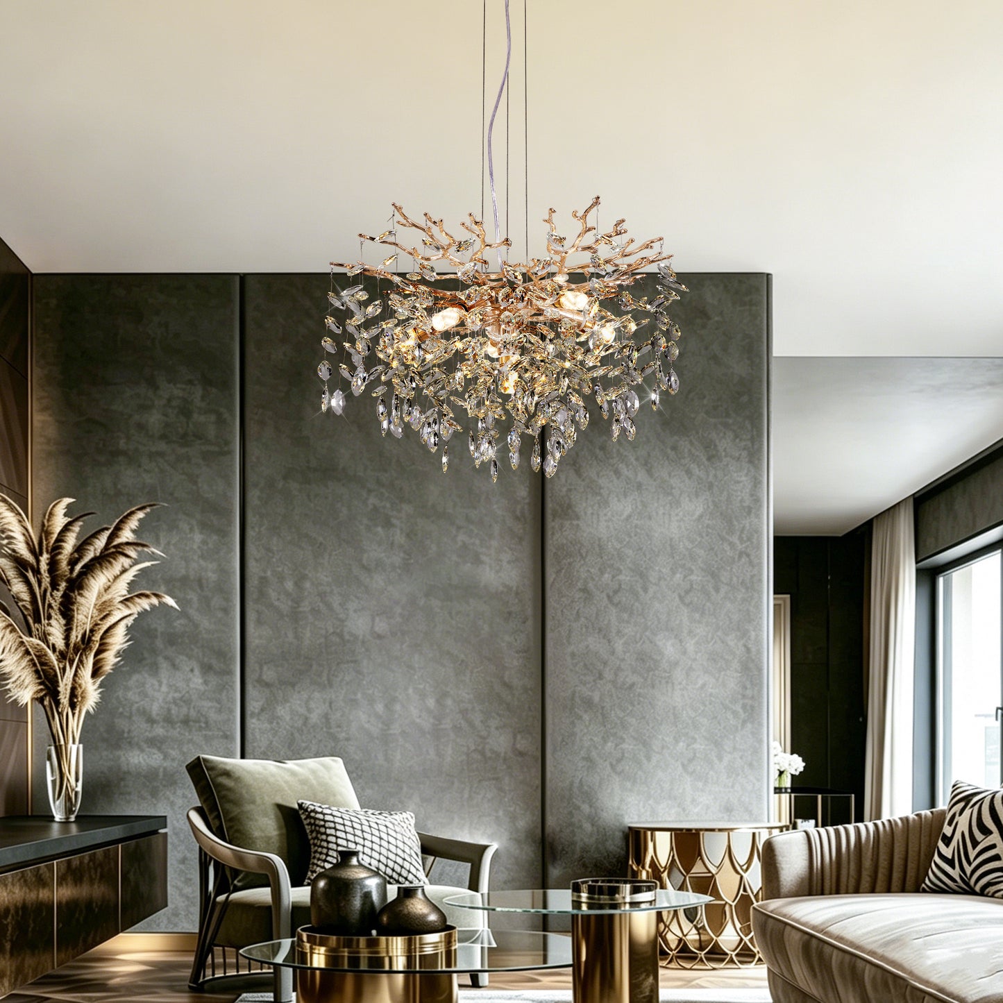 Modern Tree Branch Crystal Chandelier Luxury Gold Crystal Pendant Lighting 23.6  Contemporary 6-Light Chandeliers For Dining Room Kitchen Bedroom Living Room
