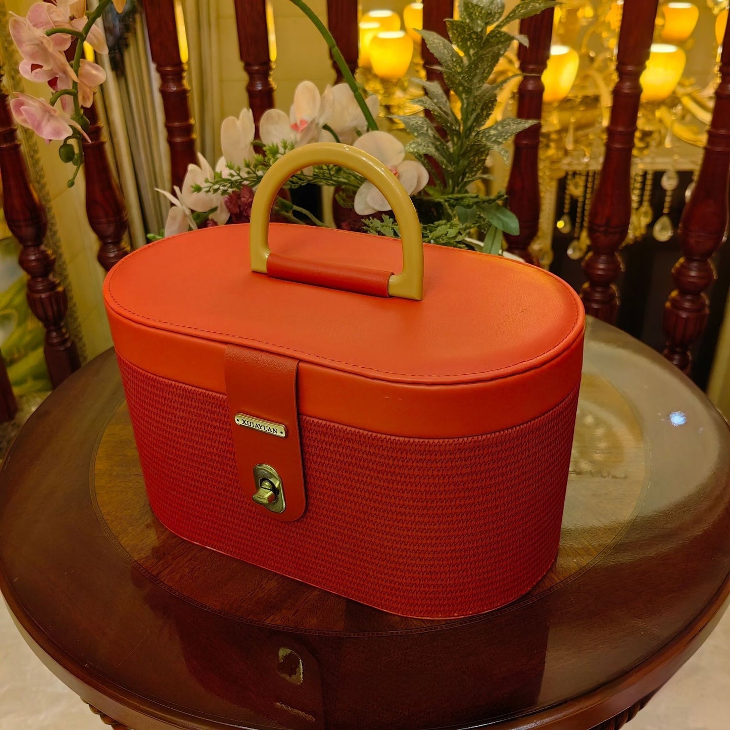 Oval Wheat-ear Pattern Suitcase Candy Box Leather Gift Box