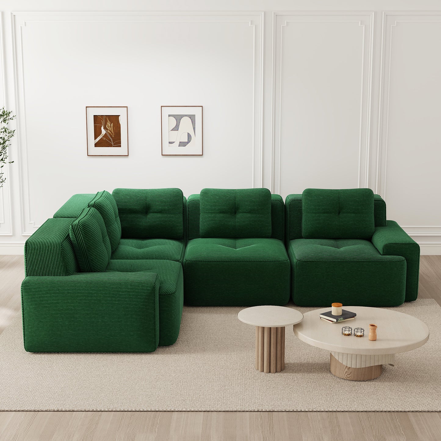 Frameless Sofa For Living Room, Office Sofa, Modular Combination Sofa, Comfortable Upholstered Corduroy Fabric Low-seat Sofa, No Assembly Required, Non-slip Design.Green