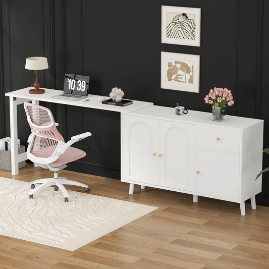 Multifunctional 2 In 1 Desk And Sideboard  360 Swivel, 3 Doors 1 Drawer  Elegant Computer Desk, Corner Desk, Dressing Table, Desk, Sideboard