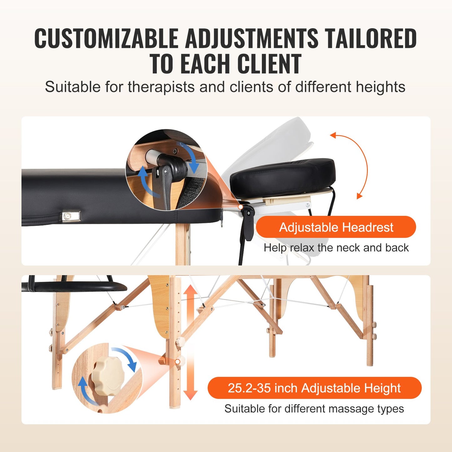 Professional Wide Massage Table 30" W, Heavy Duty Folding Massage Table,  8-Level Height Adjustable Facial Salon Tattoo Bed, Portable Spa Table With Headrest, Hand Pallet & Carrying Bag, 750LBS