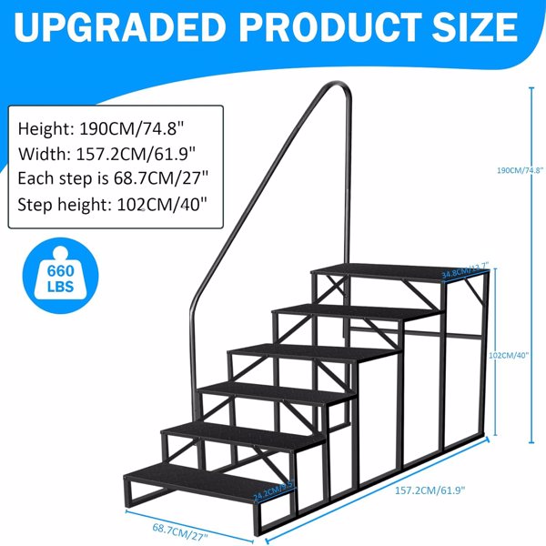 RV Stairs 6 Step Ladder,RV Steps Anti-Slip,Hot Tub Steps With Handrail,660 Lbs RV Ladder For 5th Wheel RV,Mobile Home Stairs