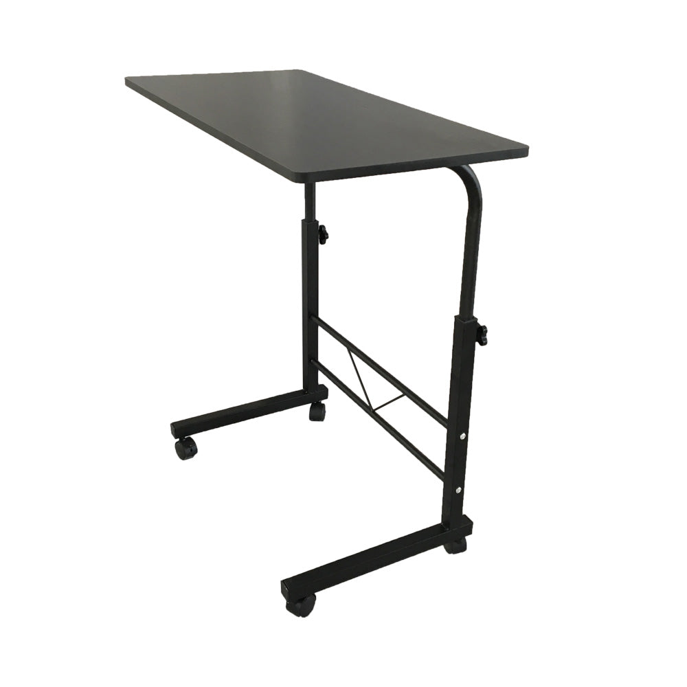 60cm Adjustable Tray Table Rolling Sofa Side Snack Table With Wheels Portable C-Shape Dinner Tray Tables Mobile Wooden Laptop Desk Beside Couch Bed
