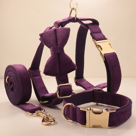 Velvet Pet Dog Collar And Harness Set