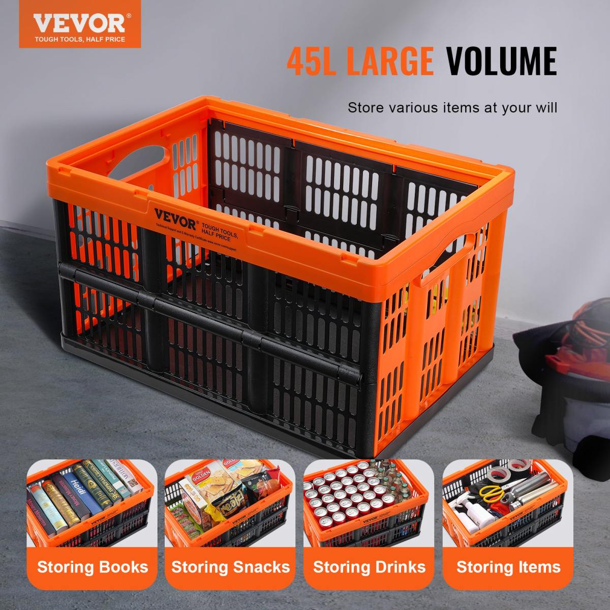 Plastic Collapsible Storage Basket, 45L 3 Packs, Folding Stackable Storage Containers/Bins With Handles, Large Heavy Duty Containers For Clothes, Toys, Books, Snack, Shoes And Grocery Organizing
