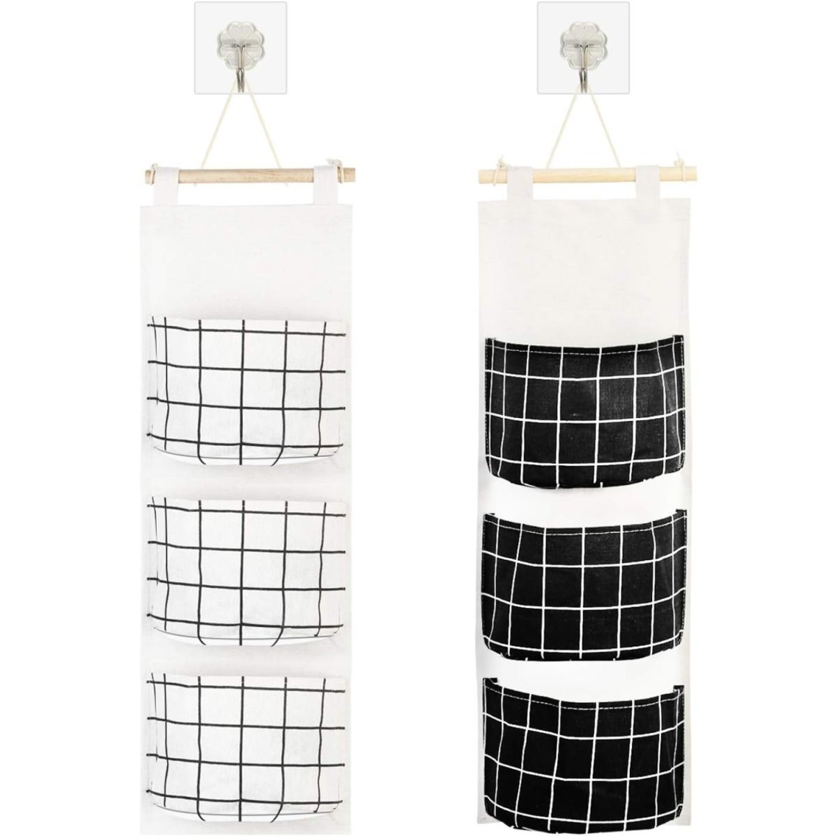 2-piece Set Of Hanging Storage Bags With Various Patterns In Black And White, Featuring 3 Bags, Suitable For Living Rooms, Bathrooms, Bedrooms, Offices, And Doors